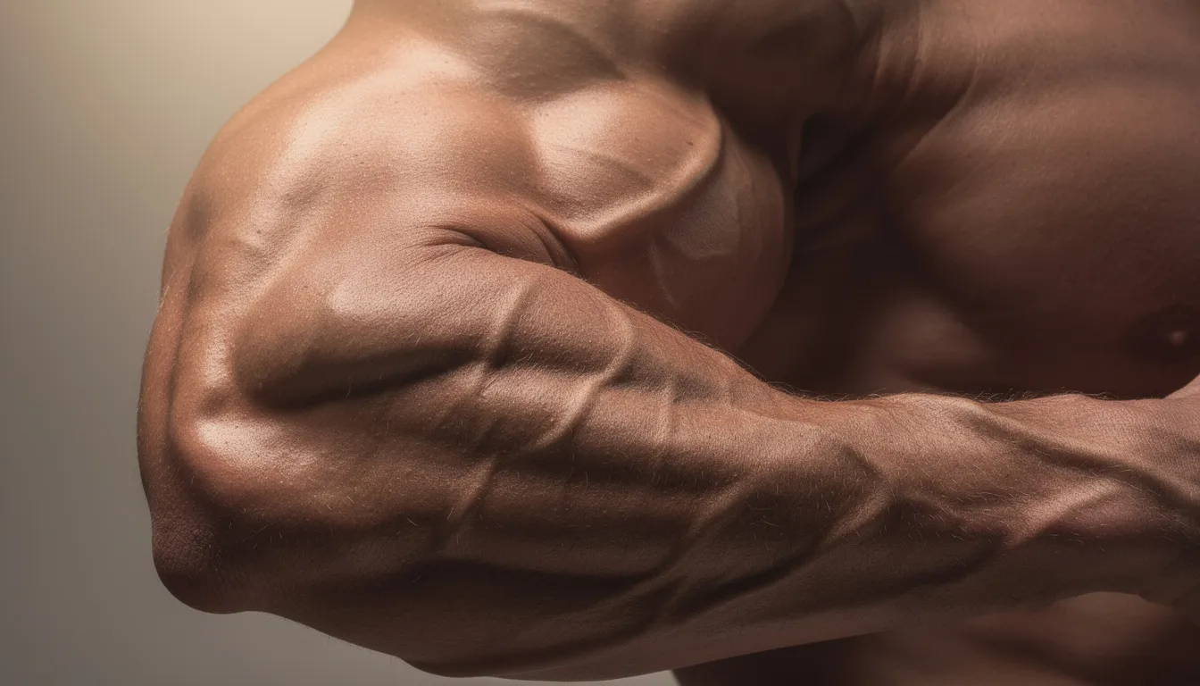 The image shows a close-up of a muscular arm, highlighting the lean muscle mass and visible muscle definition, indicative of effective resistance training and muscle growth. This depiction may resonate with fitness enthusiasts interested in creatine supplementation for building more muscle mass and improving body composition.