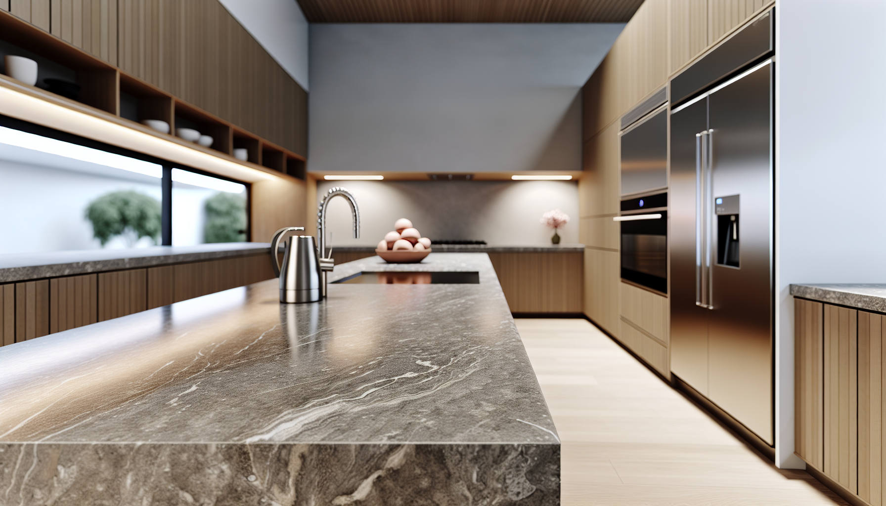 Elegant stone countertops in a modern kitchen