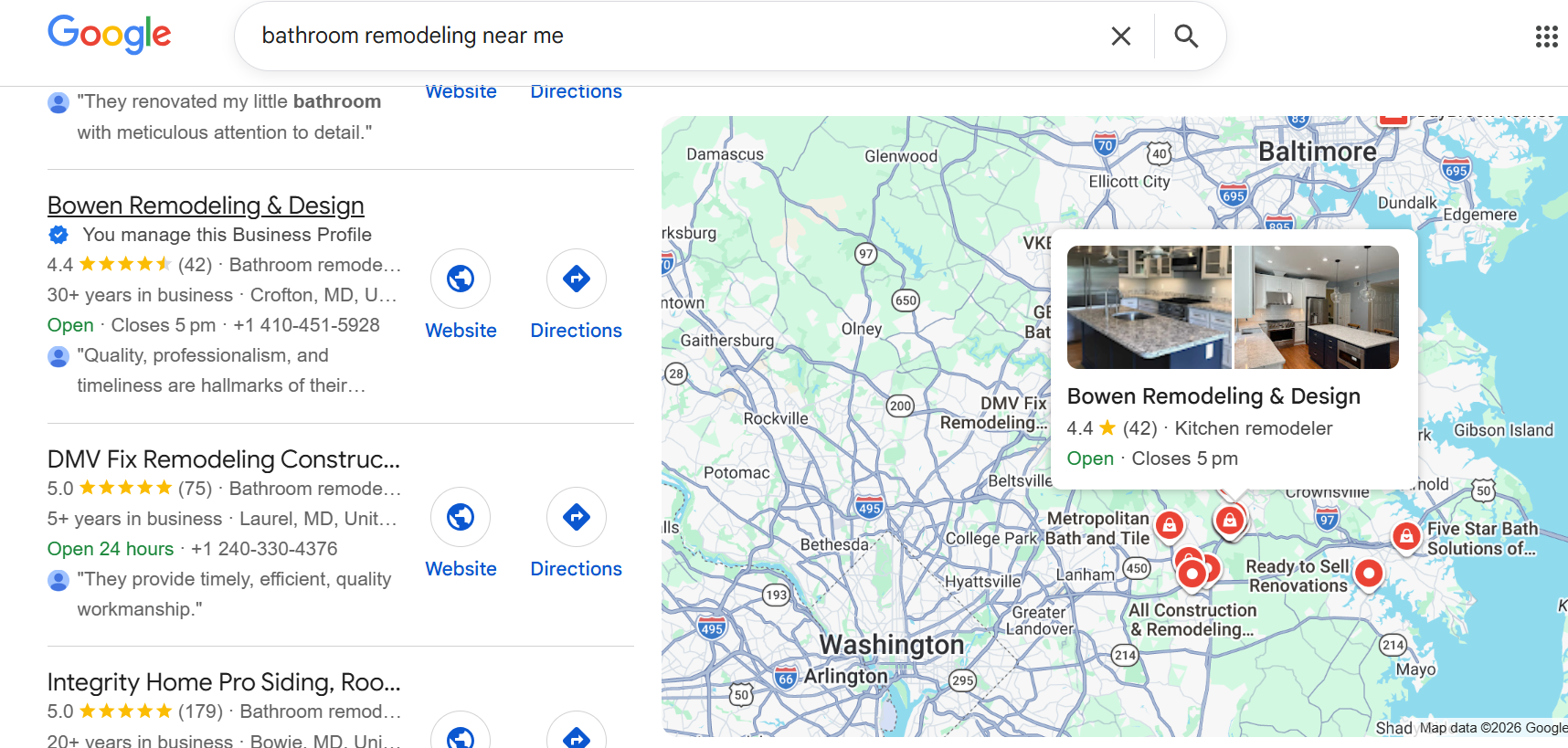 Google Ads for Contractors - 3 bathroom renovation contractor