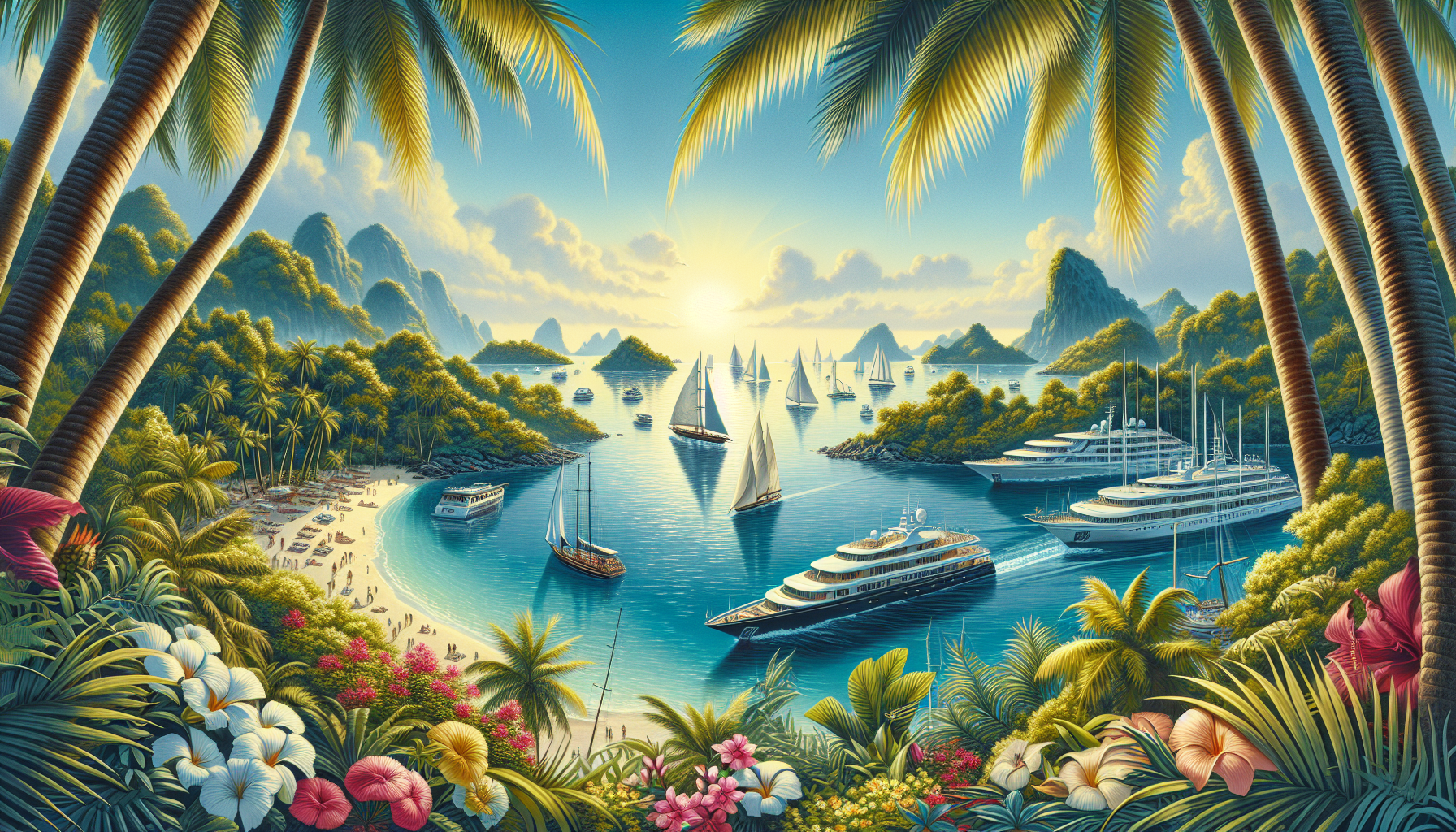 A scenic illustration of popular destinations for cruising yachts.