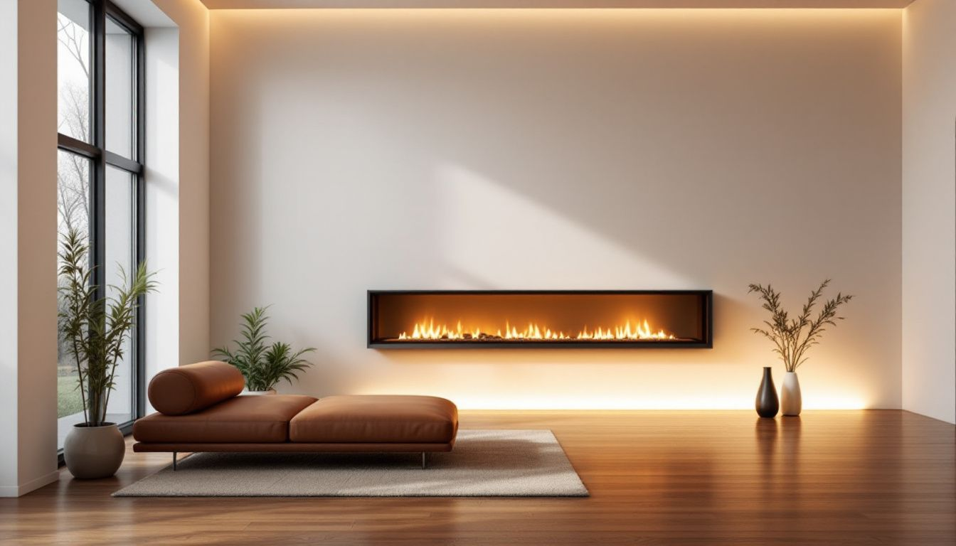 A floating fireplace design in a stylish living space.