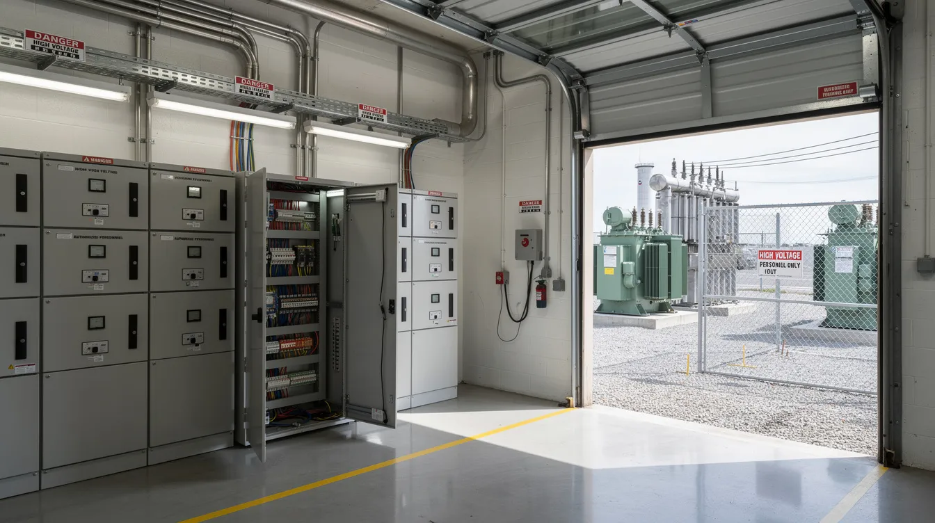 7b982752 4d92 43e5 88c9 43440a09469e The image depicts an electrical panel room and transformer yard within a food manufacturing facility, essential for powering equipment used in the production of puffed rice and other cereals. This area supports processes like roasting and puffing, ensuring compliance with quality parameters for optimal output and efficiency in manufacturing.