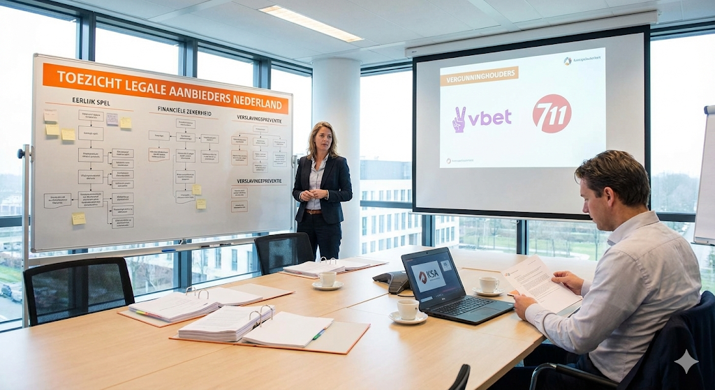 Toezicht door de Nederlandse Kansspelautoriteit op legale online bookmakers en online weddenschappen in Nederland, presentatie over eerlijke spelregels, veilige speelomgeving en vergunninghouders zoals Vbet en 711, met focus op wedden op sport, beste odds, live wedden en bescherming van spelers volgens de KSA-wetgeving sinds 1 oktober 2021.