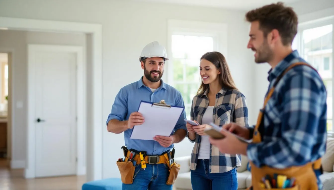 A contractor discussing project details with a homeowner, exemplifying the vetting process.
