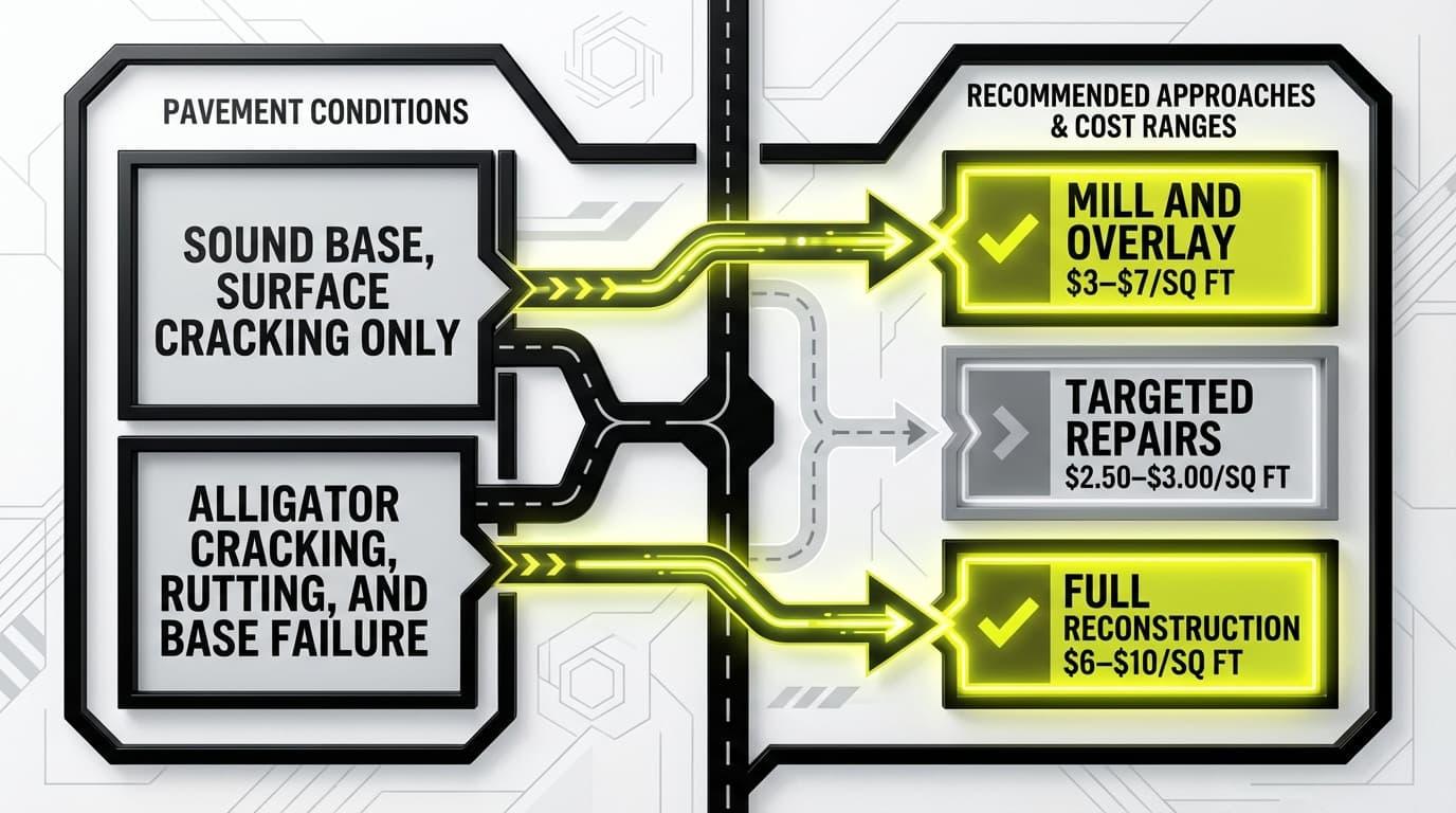 New Asphalt vs. Overlay vs. Repair: What You’ll Actually Pay For?