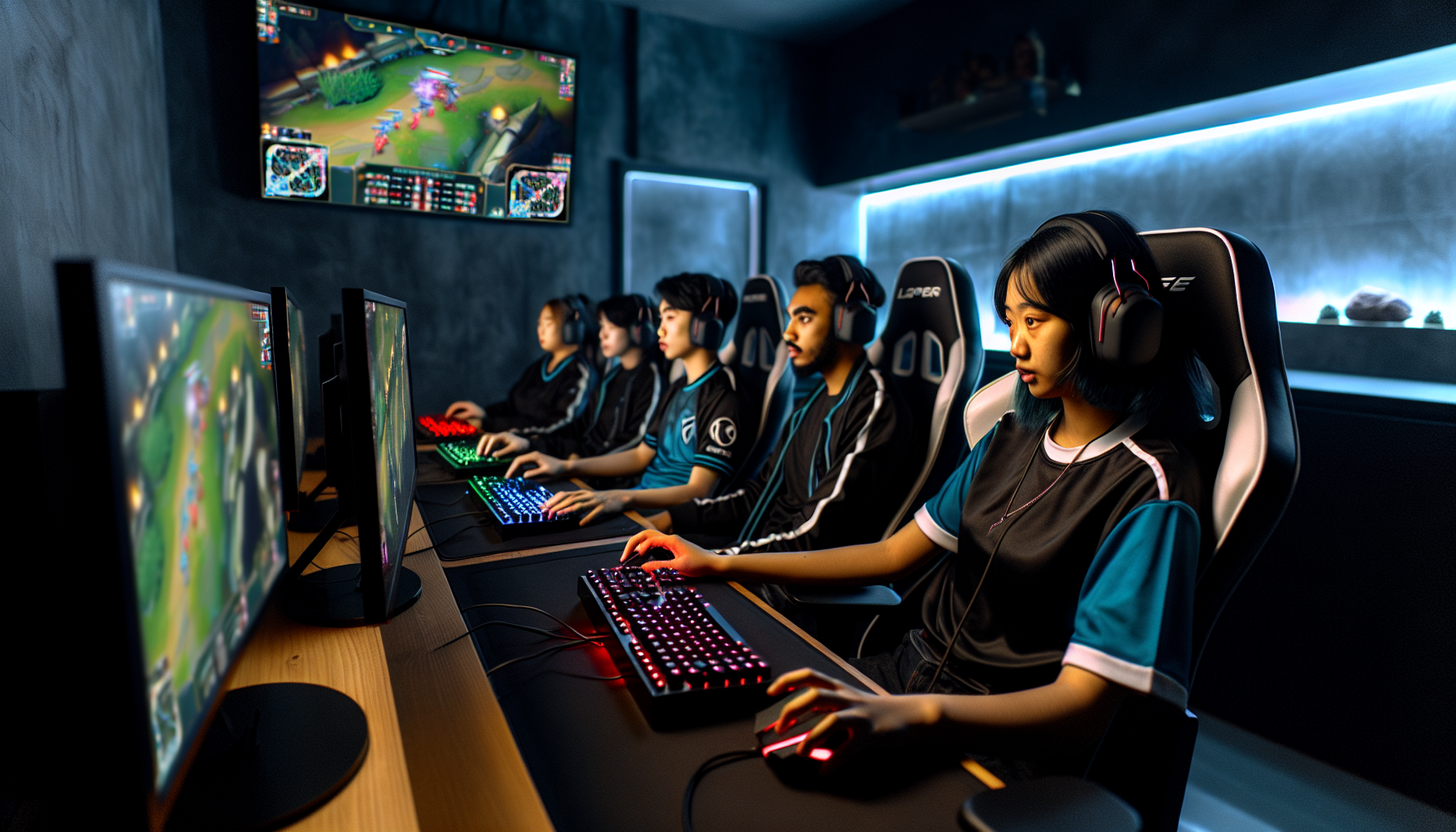 Professional esport team competing in a gaming tournament