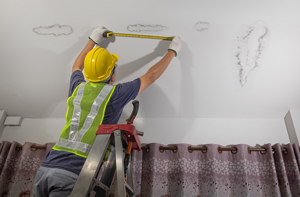 A professional restoration specialist assessing water damage.