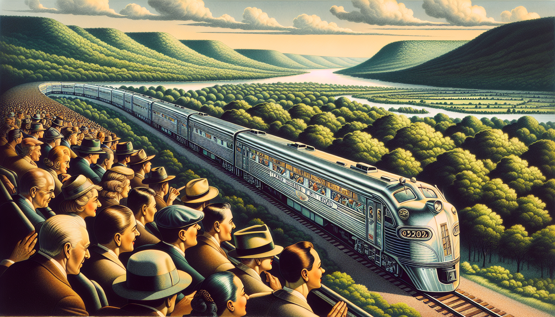 Illustration of a Long Island Rail Road train traveling to the Hamptons