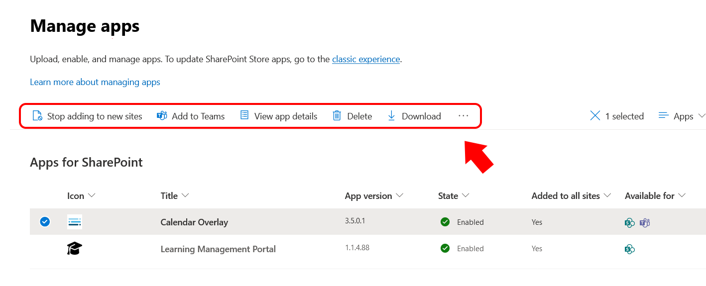 How to manage app file after you create app catalog site