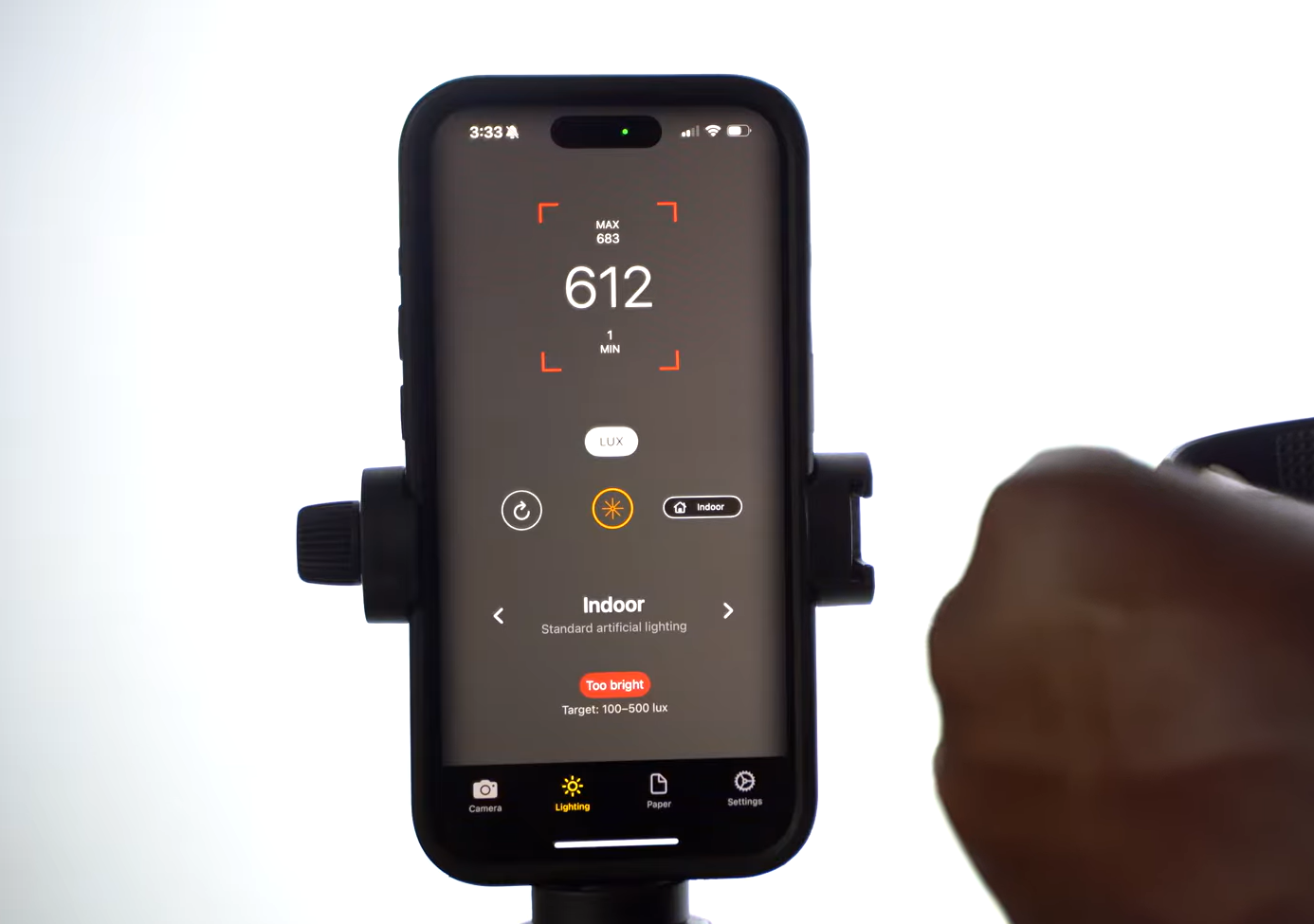 lux meter app reading of the BIAT headlamp