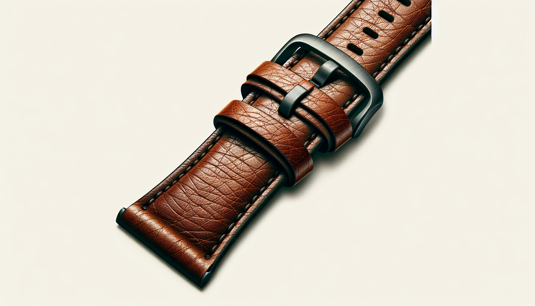 Full-grain leather watch band in natural brown color