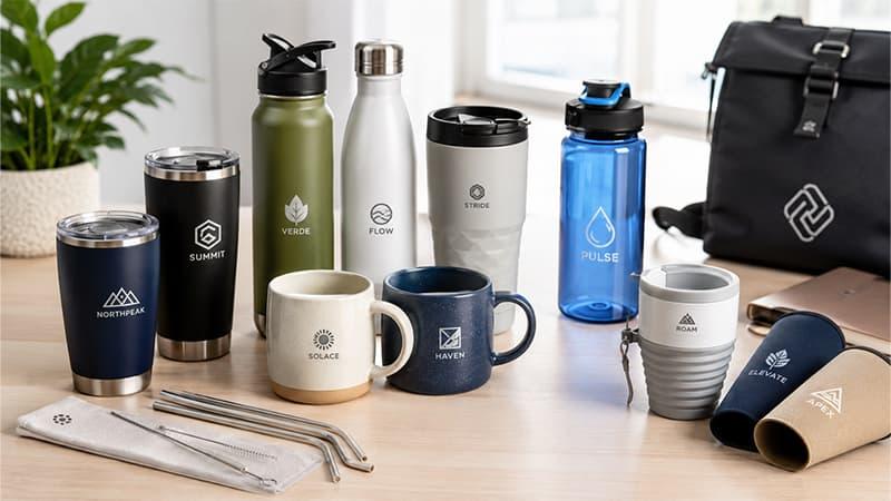 Branded drinkware promotional products and reusable cups.