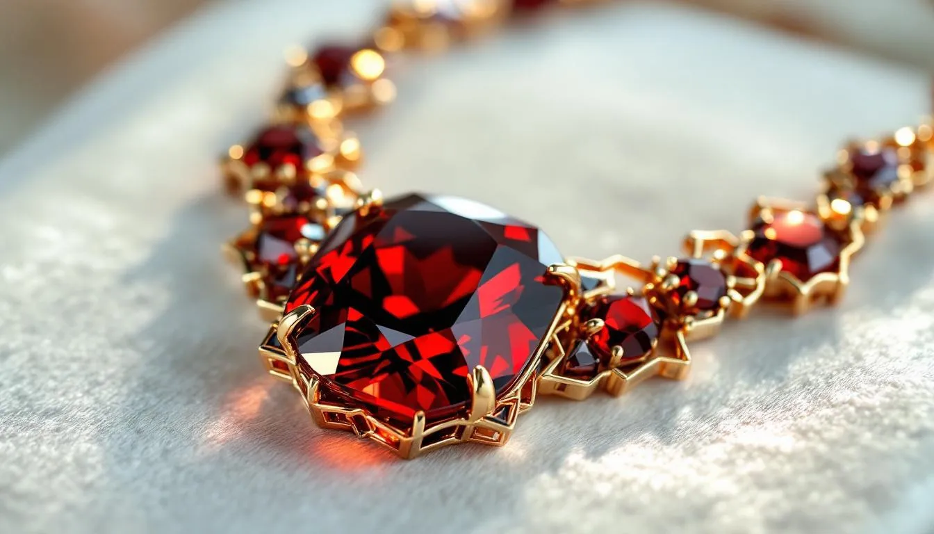 An elegant garnet necklace, a popular jewelry piece for January birthdays.