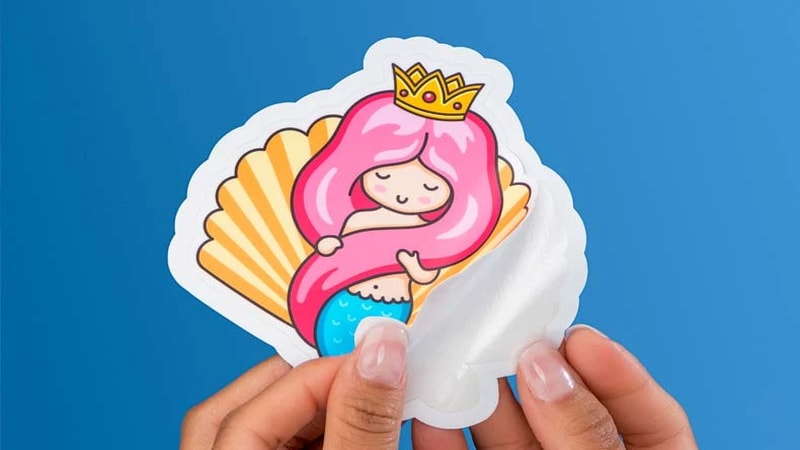 A kiss-cut sticker being peeled off a backing layer.