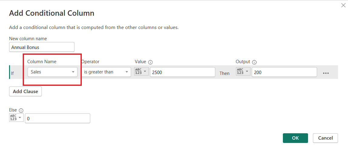 Select Column for IF condition in Power BI