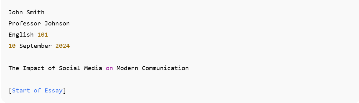 MLA Format First Page Layout