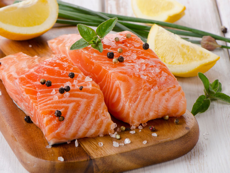 Picture of salmon, a food that contains natural DMAE.