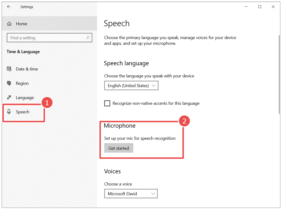 rate of speech settings microphone