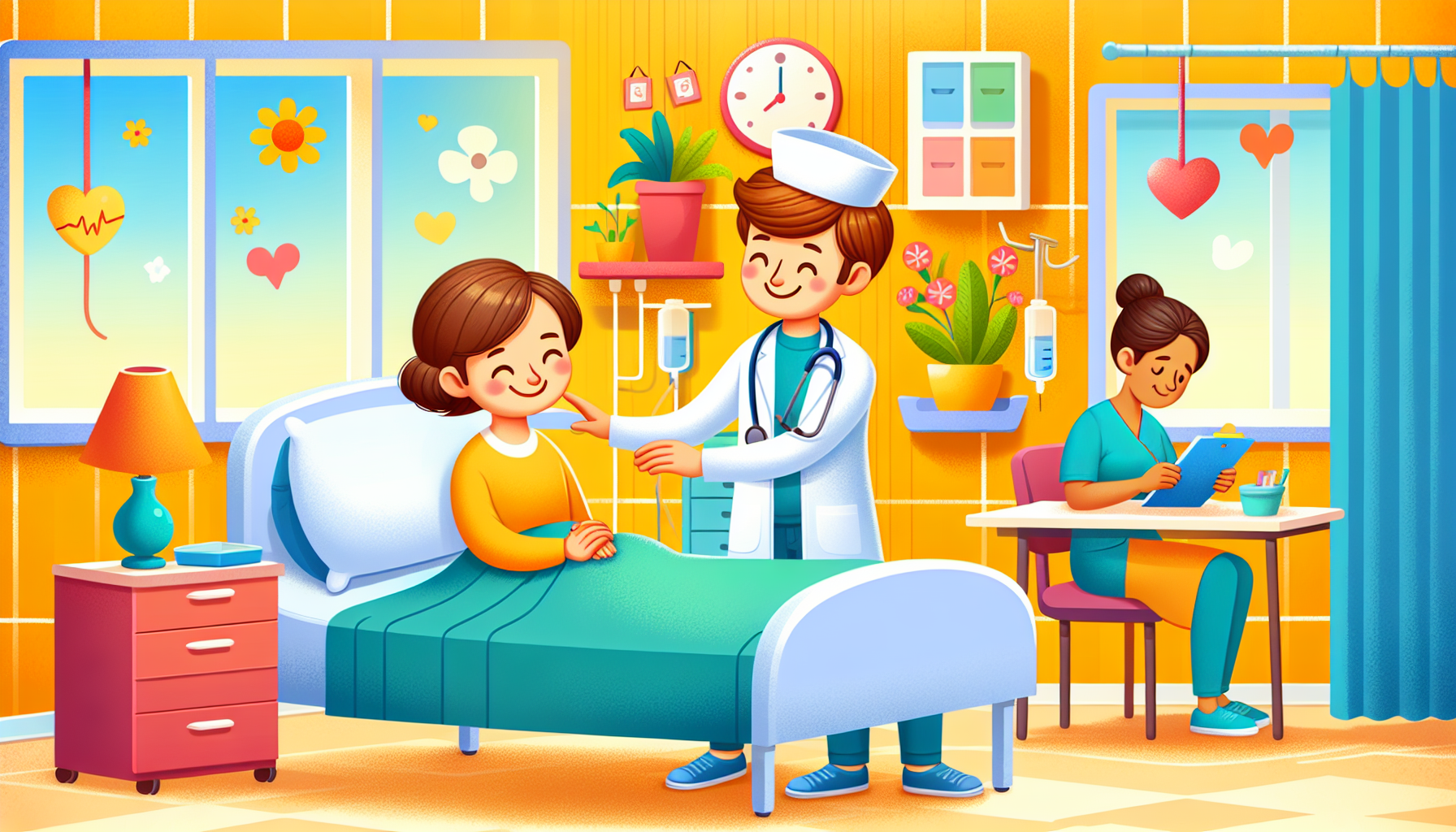 Illustration depicting the roles of nursing assistants and registered nurses in a healthcare setting.