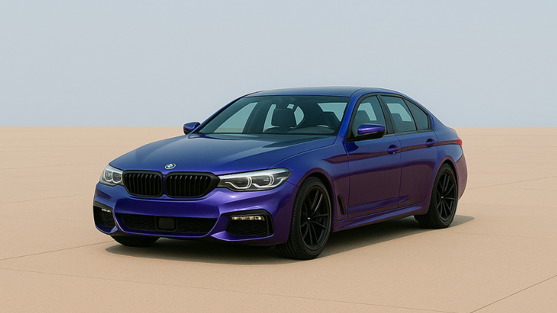 BMW wrapped in a two-toned blue and purple vinyl wrap