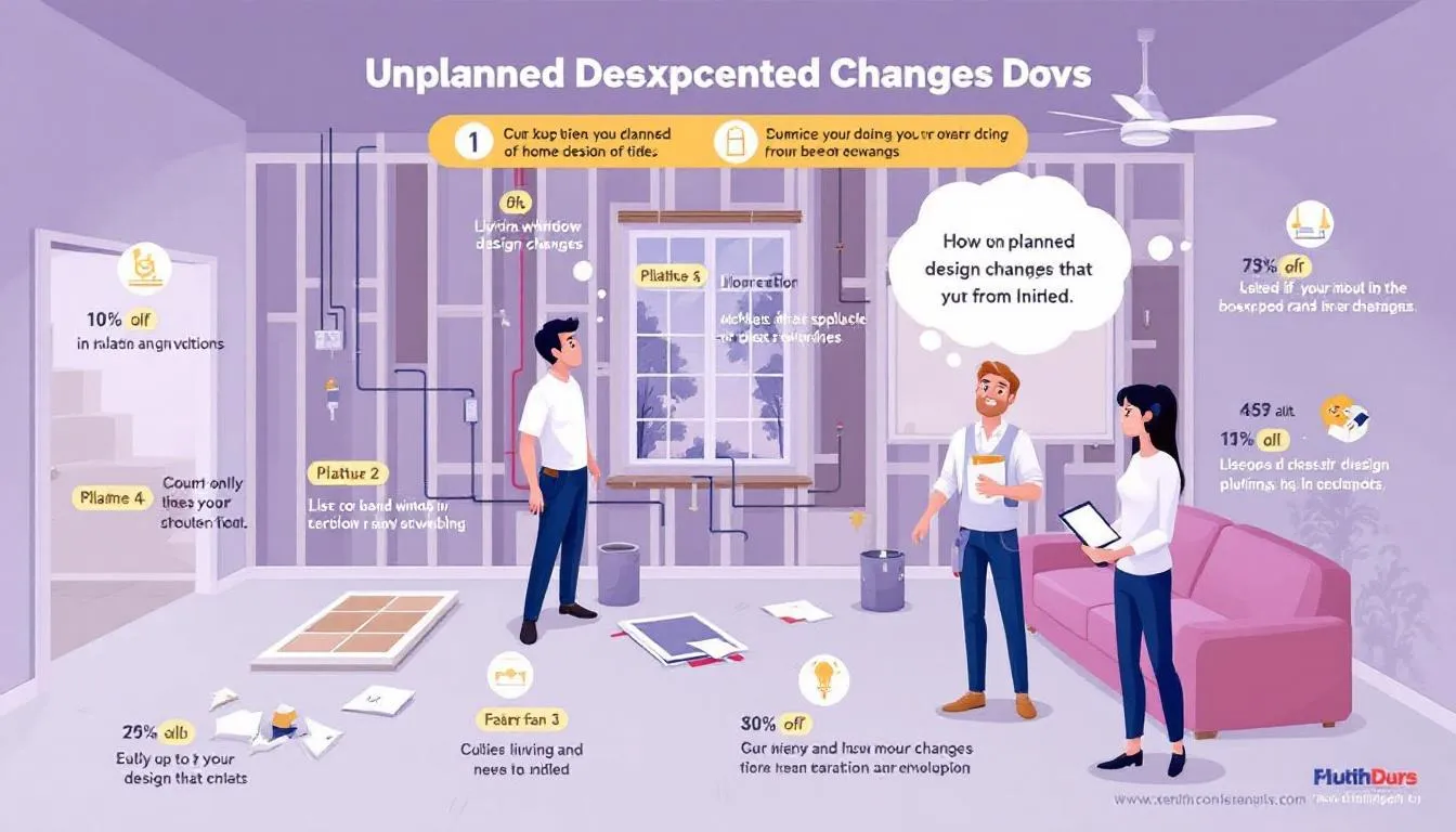 An illustration depicting unplanned design changes during home renovation.