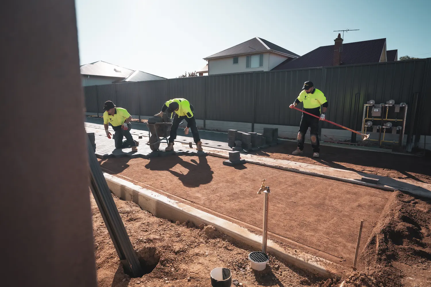 A driveway with pavers installed