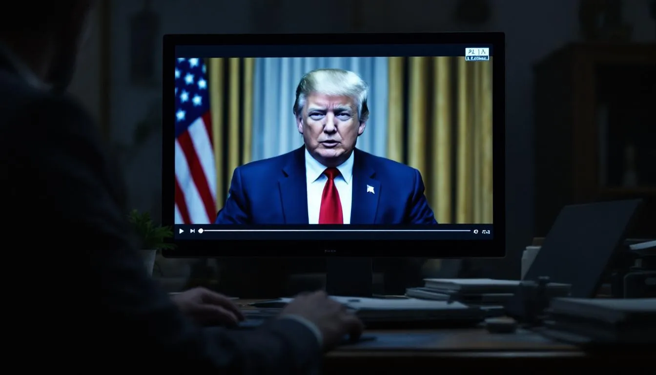 The image depicts a chaotic scene highlighting the rise of deepfake technology, showcasing various elements of the horse racing industry intertwined with AI systems. It symbolizes the new era of AI fraud that governments in the US are grappling with, emphasizing the need for media literacy to combat misinformation and protect against threats posed by generative AI.