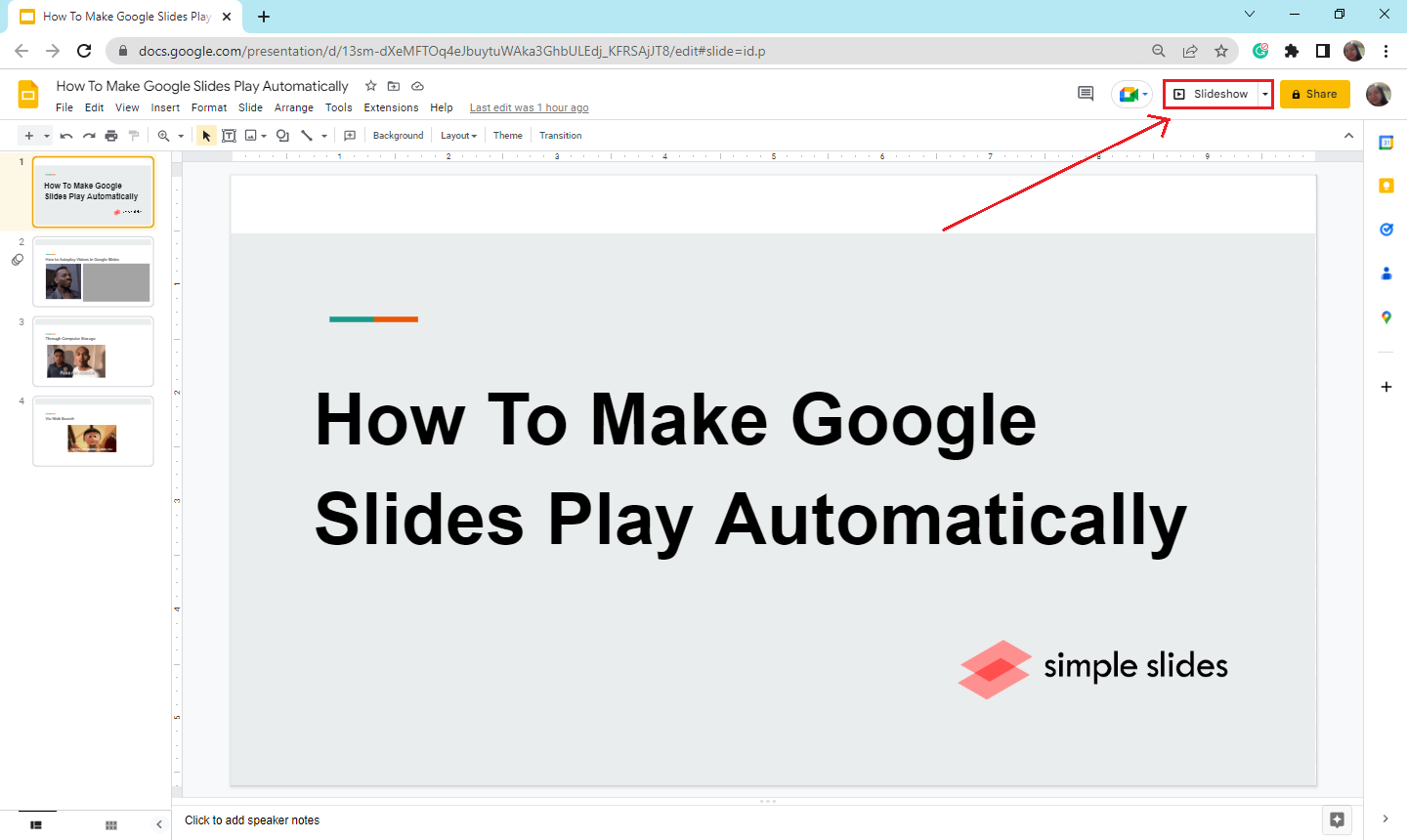 google presentation slide show automatic