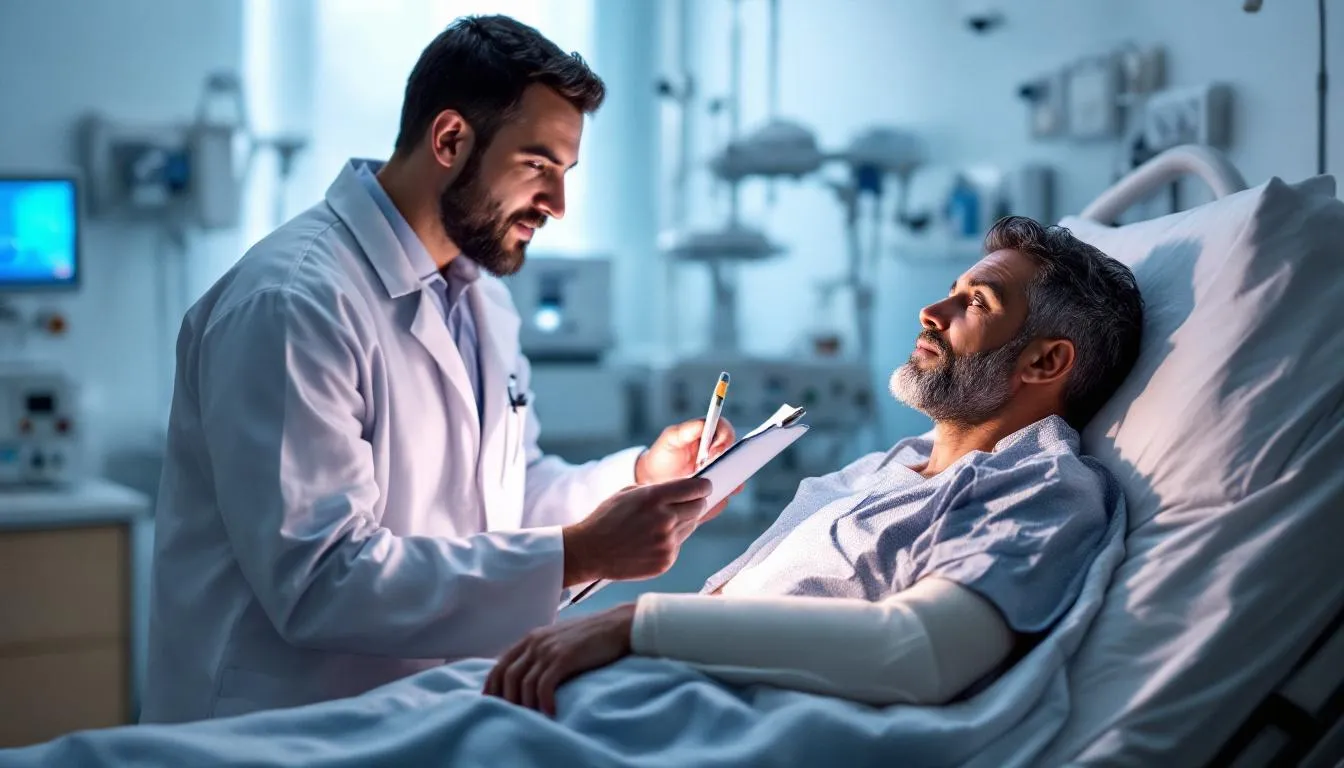 A medical professional is examining a patient who has sustained injuries from a car accident, highlighting the importance of seeking immediate medical attention after such incidents. This scene underscores the need for personal injury lawyers to help accident victims navigate their legal claims and pursue fair compensation for medical expenses and pain and suffering.