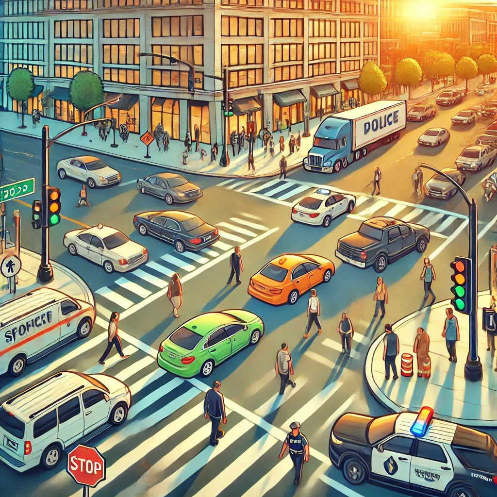 Busy intersection in Tampa Bay showcasing pedestrian and vehicle traffic.