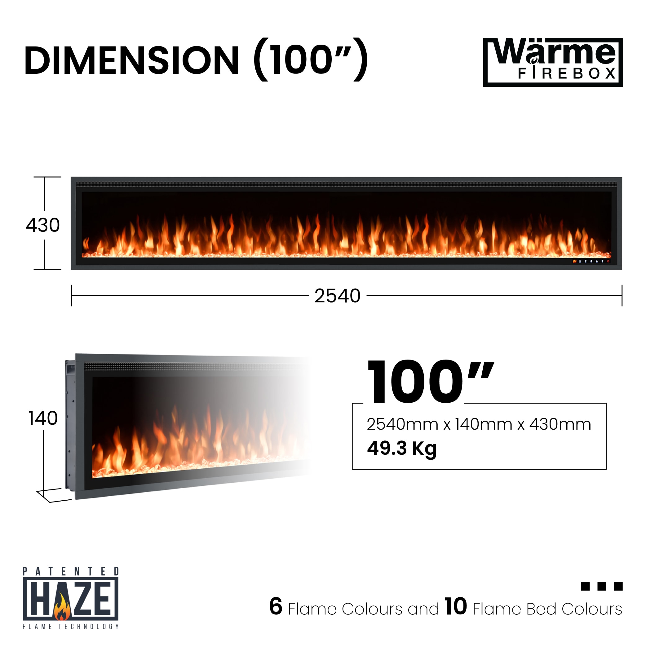 An artistic representation of the Wärme Firebox Panoramic 100 in a stylish interior.