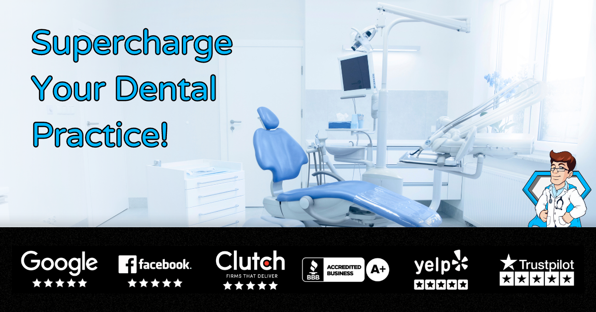 An image of the Doc Digital SEM logo and 5-star review collection, a dental marketing company that helps dental practices.