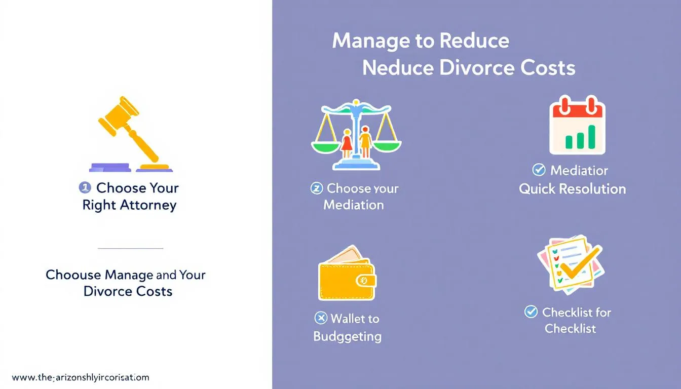 Strategies to manage and reduce divorce costs, including choosing the right attorney.