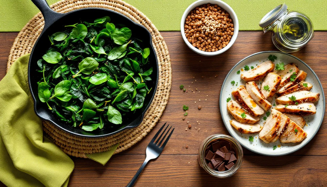 Top Foods to Increase Hemoglobin Level Quickly and Naturally 2 A variety of iron-rich foods displayed on a wooden table.