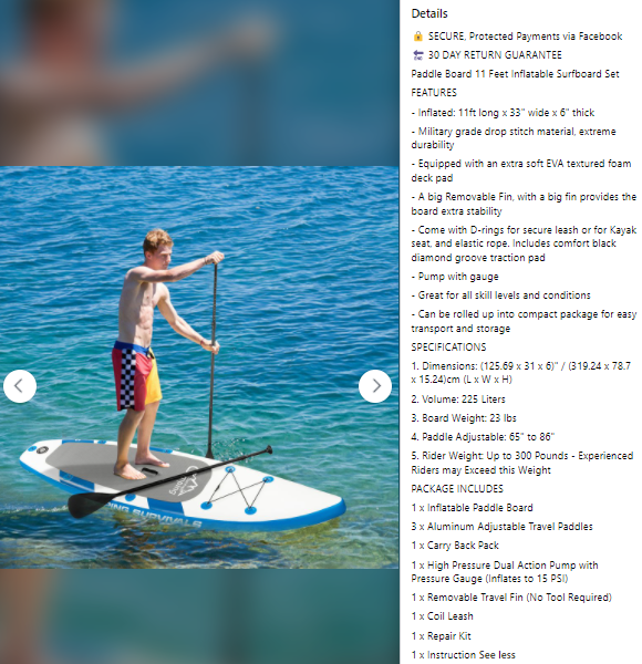 paddleboard listing description 