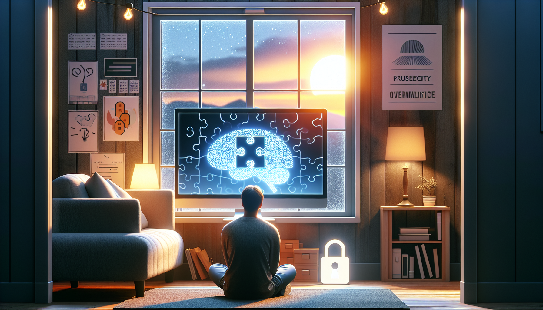 Illustration of a person overcoming challenges with online CBT for depression