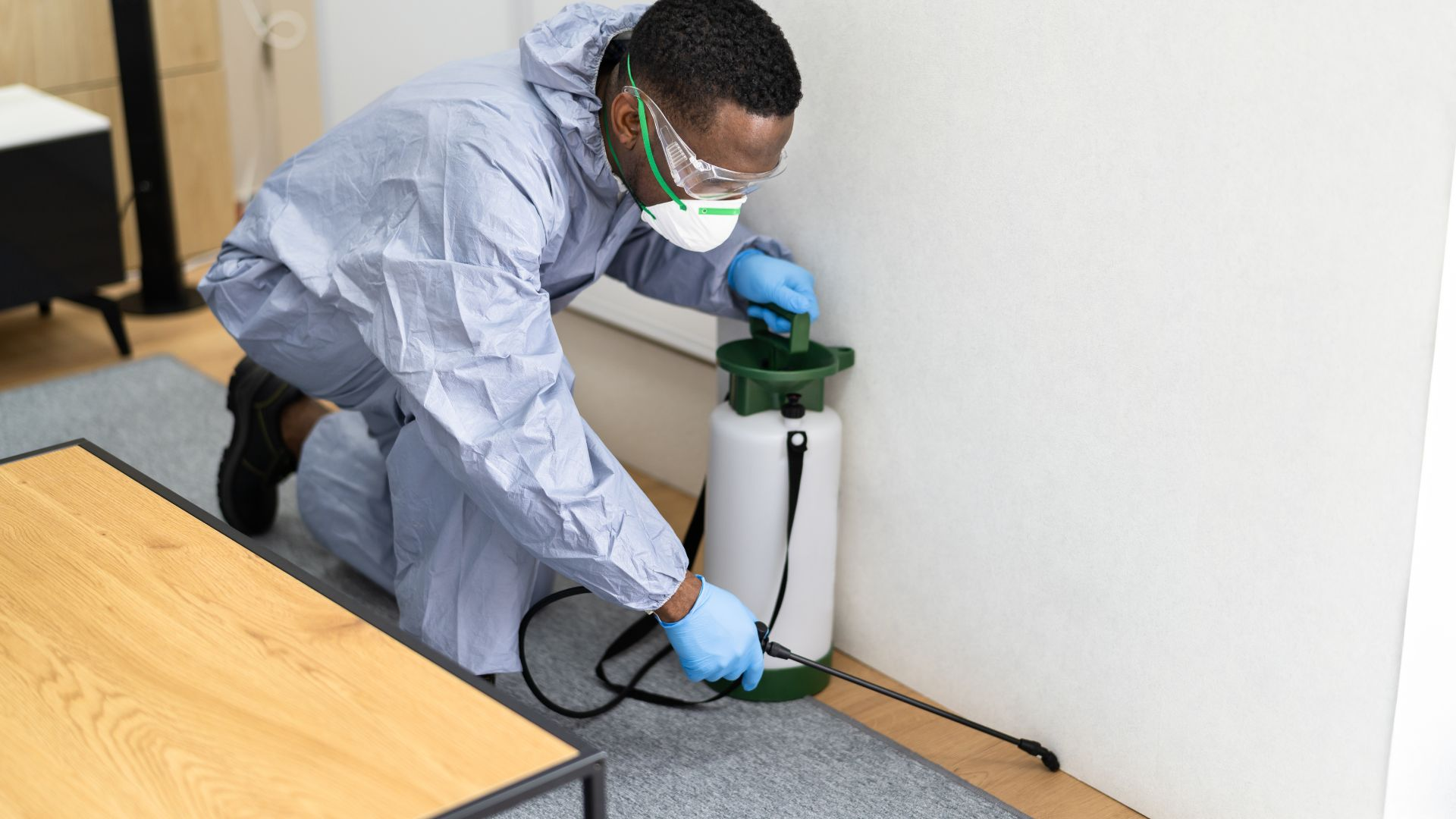 An image of a person applying DIY pest control in his home.