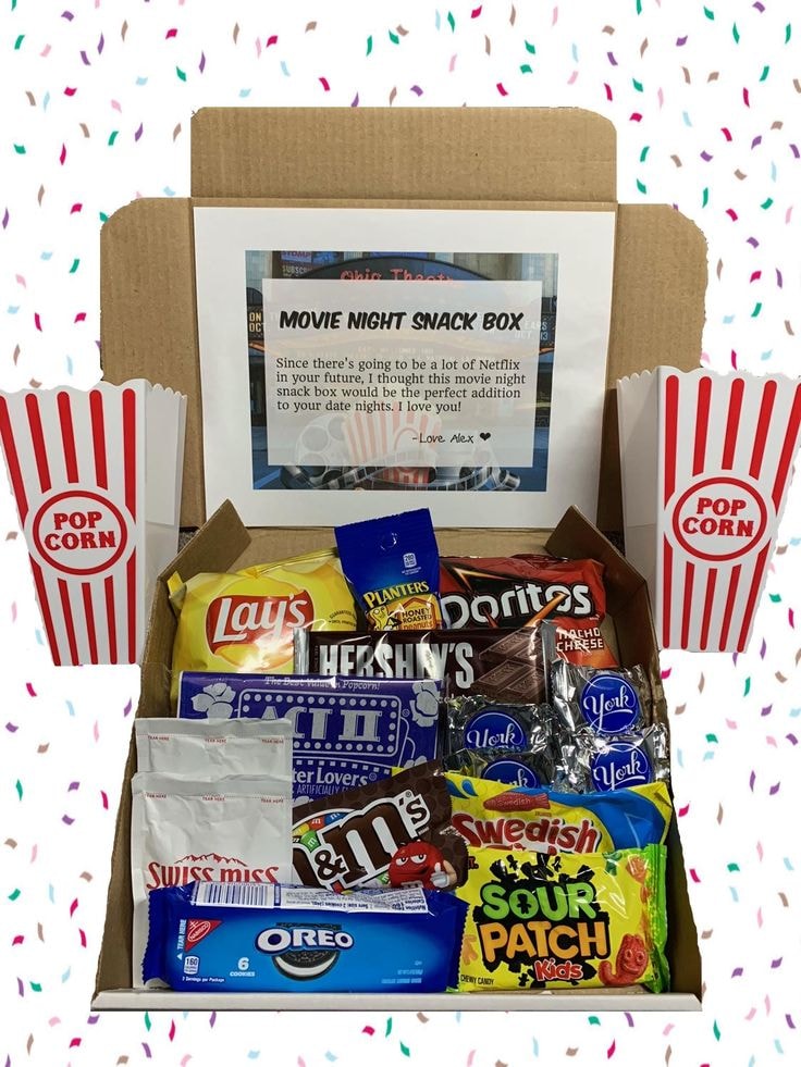 Custom movie night box. Pinterest @sentwithcareusagifts