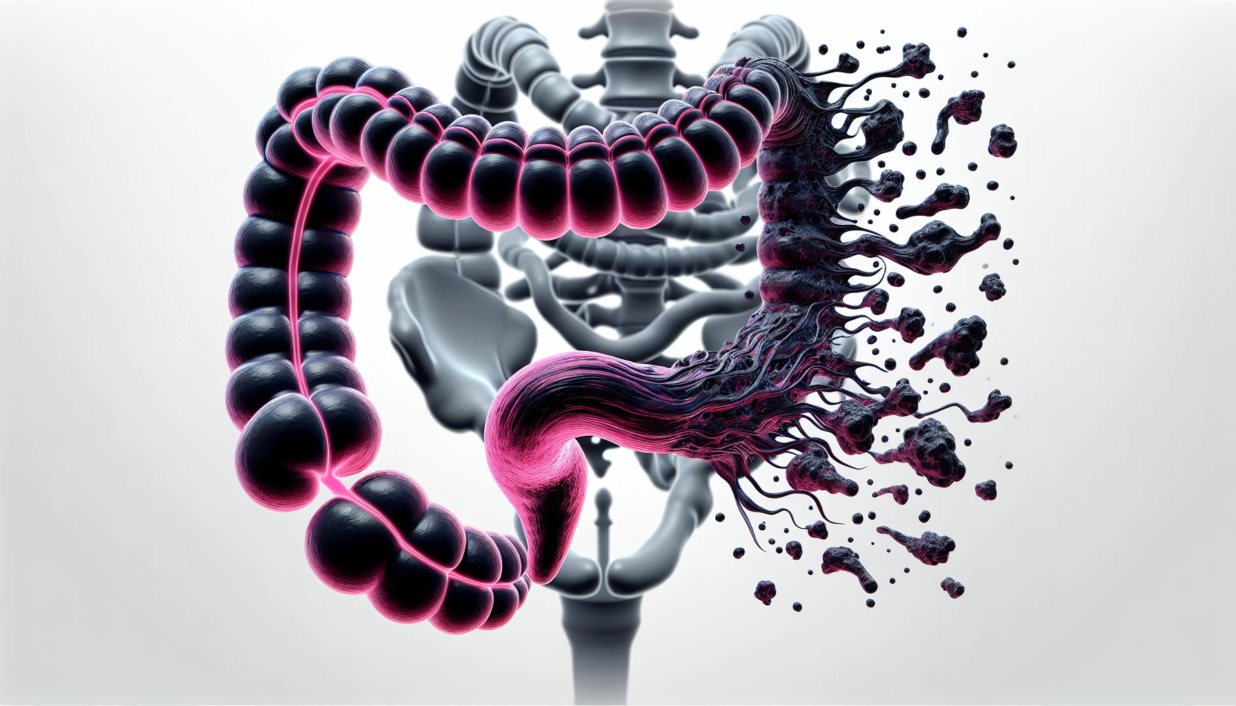 Illustration of colorectal cancer cells spreading to bones