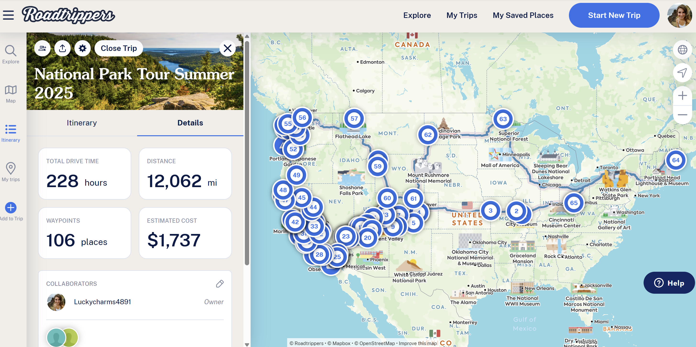 An illustration of various features and tools available in the Roadtrippers app for enhancing travel experiences.