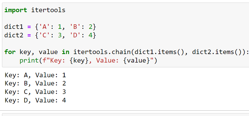 Iterating through a dictionary using itertools.chain()