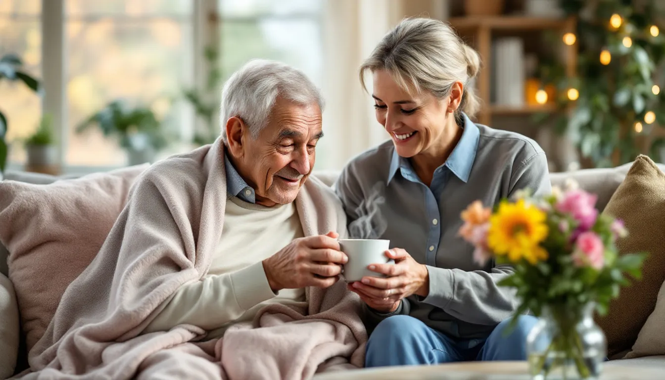 A caregiver assisting a stroke survivor in a home care setting in Houston.