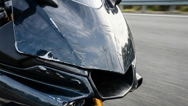 Front fairings and nose cone suffer the impacts from rocks, bugs, and road debris.