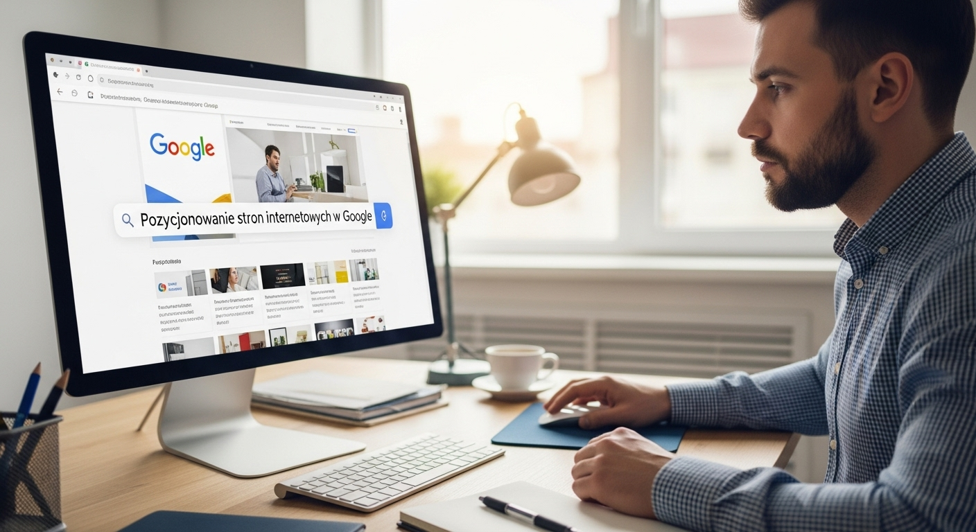 Na zdjęciu pozycjonowanie strony internetowej w Google przez specjalistę.