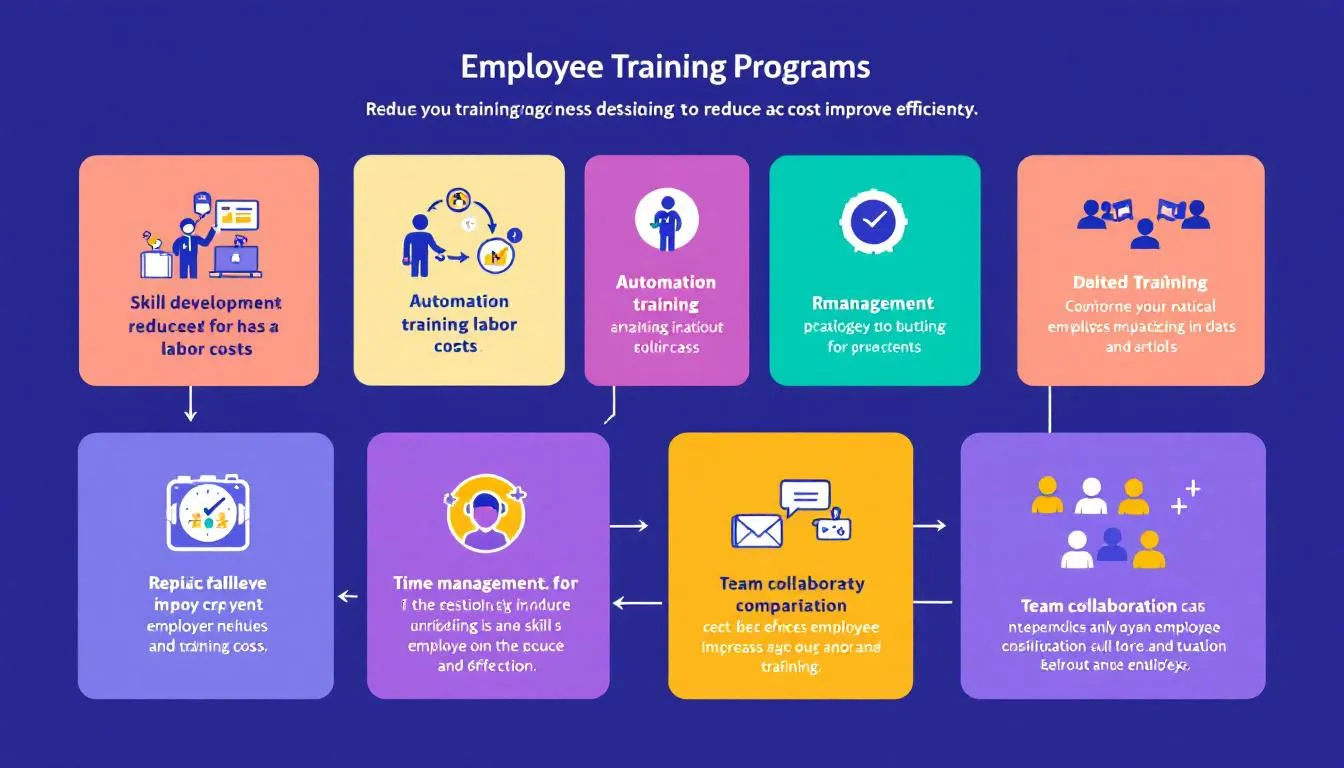 A graphic depicting various employee training programs aimed at reducing labor costs and improving efficiency.