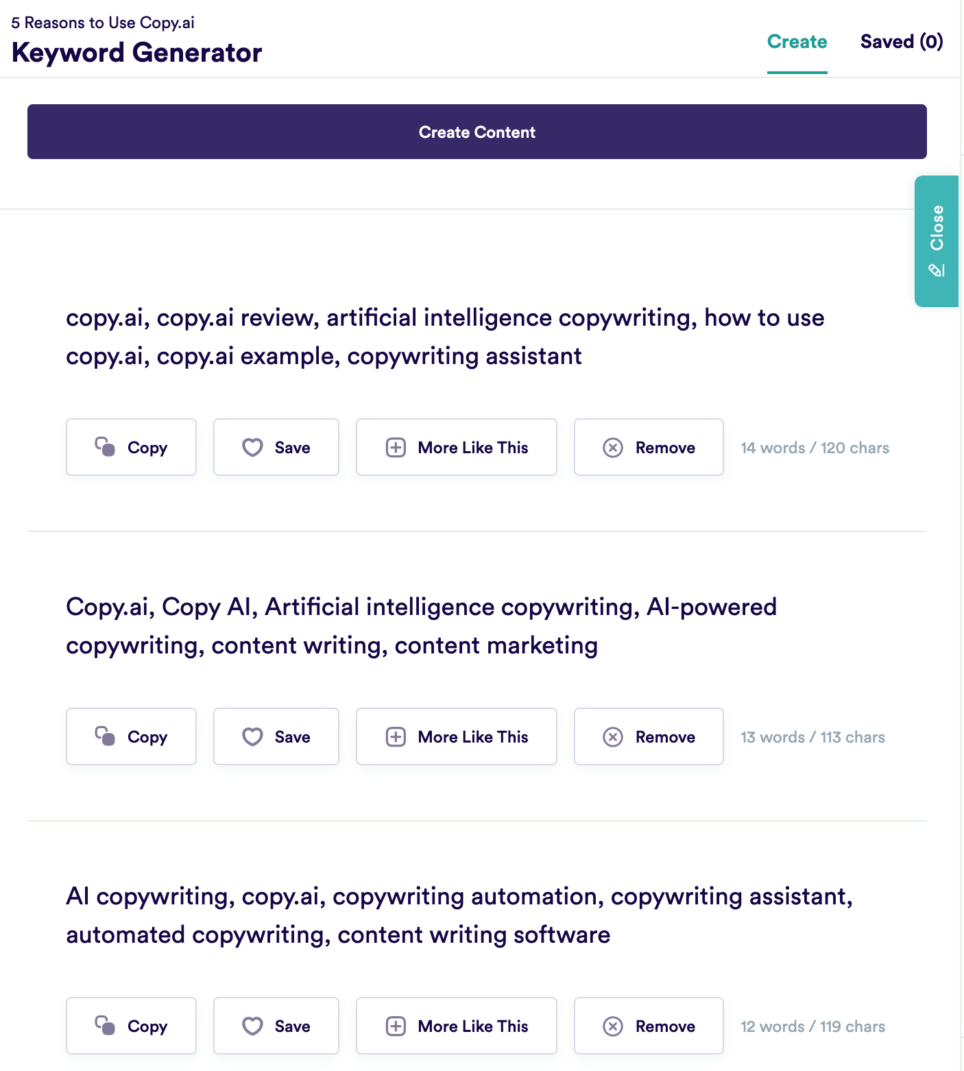 Copy.ai keyword generator