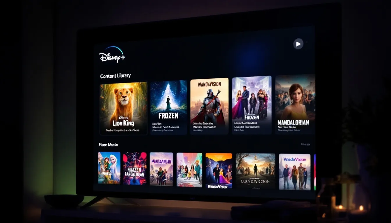 The image displays a vibrant Disney Plus content library featuring popular movies and shows from Disney, Pixar, Marvel, and Star Wars, highlighting the variety available for subscribers. It emphasizes options for Disney premium no ads and promotional subscriptions, making it appealing for existing and new Disney account holders.