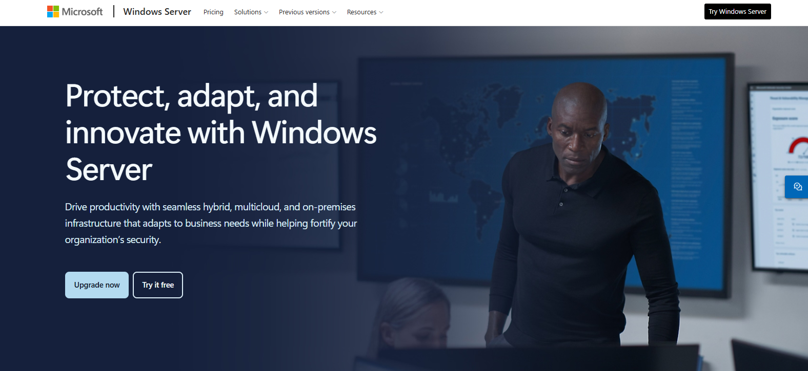Microsoft Windows Server platform featuring hybrid cloud, security, and infrastructure management capabilities as a VMware alternative for enterprise IT environments.