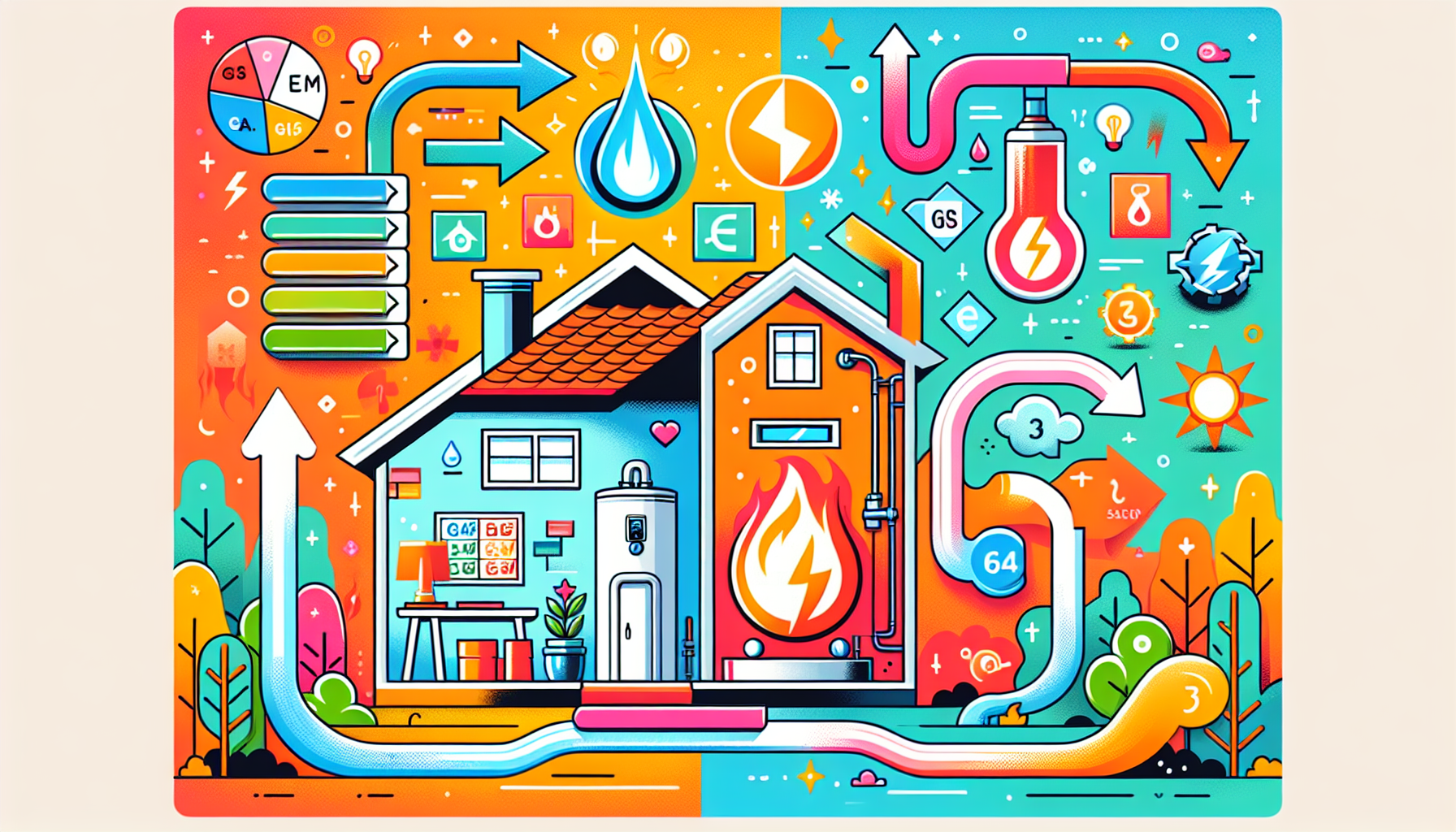 An illustration showing the benefits of replacing gas hot water with electric systems.