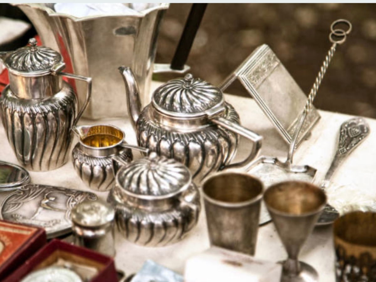 Antique and vintage silver on display.